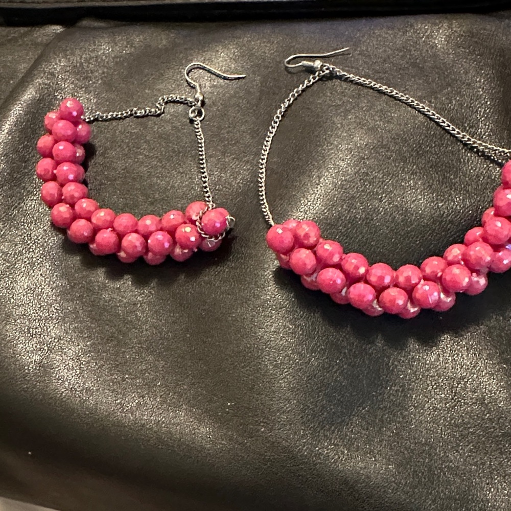 Pink Beaded Statement Hoop Earrings - Unbranded